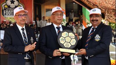 Intelligence Bureau director Tapan Kumar Deka with J&K DGP Dilbag Singh and ADGP (armed) Syed Javaid Mujtaba Gilani at Bakshi Stadium in Srinagar on Sunday. (ANI) Intelligence Bureau director Tapan Kumar Deka with J&K DGP Dilbag Singh and ADGP (armed) Syed Javaid Mujtaba Gilani at Bakshi Stadium in Srinagar on Sunday. (ANI)