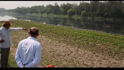 Lieutenant governor VK Saxena, who also heads the high-level committee on Yamuna rejuvenation, constituted by the National Green Tribunal (NGT), inspectedthe belt along Shastri Park, Bela Farms and Garhi Mandi on Saturday and issued directions to restore the stretch to its natural state. (HT Photo) Lieutenant governor VK Saxena, who also heads the high-level committee on Yamuna rejuvenation, constituted by the National Green Tribunal (NGT), inspectedthe belt along Shastri Park, Bela Farms and Garhi Mandi on Saturday and issued directions to restore the stretch to its natural state. (HT Photo)