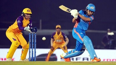 Yastika Bhatia plays a shot against UP Warriorz during the Women's Premier League (WPL) T20 match at Brabourne Stadium in Mumbai (PTI)