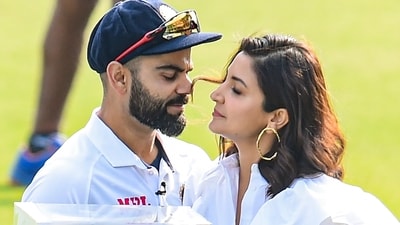 Anushka Sharma reacted to Virat Kohli's test century on Sunday. (PTI Photo/Vijay Verma) (PTI)
