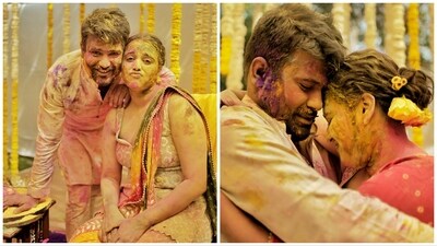 Swara Bhasker and Fahad Ahmad during the haldi ceremony. Swara Bhasker and Fahad Ahmad during the haldi ceremony.