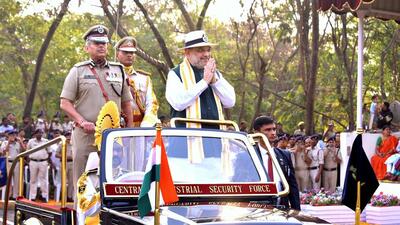 Union Home Minister Amit Shah reviews the parade during the 54th CISF Raising Day Parade, at the National Industrial Security Academy, in Hyderabad on Sunday. (ANI) Union Home Minister Amit Shah reviews the parade during the 54th CISF Raising Day Parade, at the National Industrial Security Academy, in Hyderabad on Sunday. (ANI)