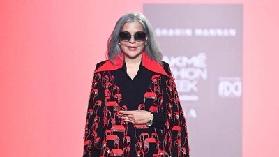 Zeenat Aman walked the ramp as the showstopper for designer Shahin Mannan on Friday at Lakme Fashion Week in Mumbai. Zeenat Aman walked the ramp as the showstopper for designer Shahin Mannan on Friday at Lakme Fashion Week in Mumbai.