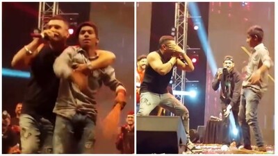 Honey Singh performing with cleaning staff during his Jaipur show. Honey Singh performing with cleaning staff during his Jaipur show.
