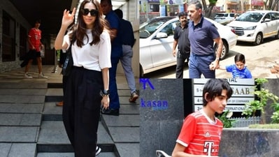 Karisma Kapoor and Sunjay Kapur in Mumbai for son Kiaan's birthday bash. (Varinder Chawla) Karisma Kapoor and Sunjay Kapur in Mumbai for son Kiaan's birthday bash. (Varinder Chawla)