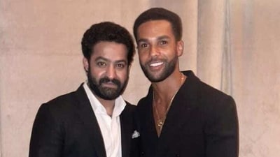 NTR Jr with Lucien Laviscount. NTR Jr with Lucien Laviscount.