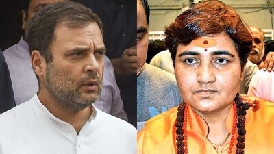 Congress leader Rahul Gandhi and BJP MP Pragya Thakur. Congress leader Rahul Gandhi and BJP MP Pragya Thakur.