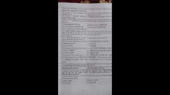 According to a candidate, who shared a copy of the question paper of SST to Hindustan Times, the answers were shared in the bold text in the question paper. (HT Photo)