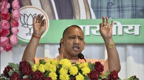 Uttar Pradesh chief minister Yogi Adityanath at a seminar in Gorakhpur on Sunday. (PTI PHOTO)