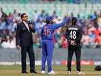 Ravi Shastri during coin toss ahead of India vs New Zealand Ravi Shastri during coin toss ahead of India vs New Zealand