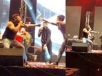 The image shows Honey Singh dancing with a helper. 