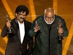 Naatu Naatu composer MM Keeravaani and writer Chandrabose accepting the Oscar for Best Original Song. Naatu Naatu composer MM Keeravaani and writer Chandrabose accepting the Oscar for Best Original Song.