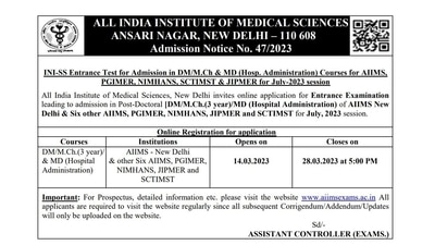 AIIMS INI SS July 2023 registration begins from March 14 AIIMS INI SS July 2023 registration begins from March 14