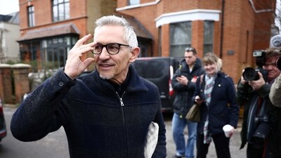 Former British football player and BBC presenter Gary Lineker leaves his home in London, Britain, March 12, 2023. (Reuters)