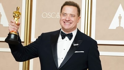 Brendan Fraser poses with the award for best performance by an actor in a leading role for The Whale in the press room at the Oscars on Sunday, March 12, 2023, at the Dolby Theatre in Los Angeles. (AP) Brendan Fraser poses with the award for best performance by an actor in a leading role for The Whale in the press room at the Oscars on Sunday, March 12, 2023, at the Dolby Theatre in Los Angeles. (AP)