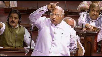 Congress’s Mallikarjun Kharge speaking in Rajya Sabha. (PTI) Congress’s Mallikarjun Kharge speaking in Rajya Sabha. (PTI)