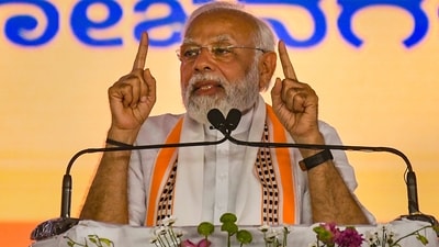 Mandya: Prime Minister Narendra Modi addresses during a public rally for the inauguration of the Bengaluru-Mysuru Expressway project and laying the foundation stone of Mysuru-Kushalnagar highway, in Mandya district, Sunday, March 12, 2023. (PTI) Mandya: Prime Minister Narendra Modi addresses during a public rally for the inauguration of the Bengaluru-Mysuru Expressway project and laying the foundation stone of Mysuru-Kushalnagar highway, in Mandya district, Sunday, March 12, 2023. (PTI)