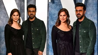 After the Oscars ceremony, Ram Charan and his wife Upasana Konidela attended the Vanity Fair party to celebrate the 95th Academy Awards. After the Oscars ceremony, Ram Charan and his wife Upasana Konidela attended the Vanity Fair party to celebrate the 95th Academy Awards.