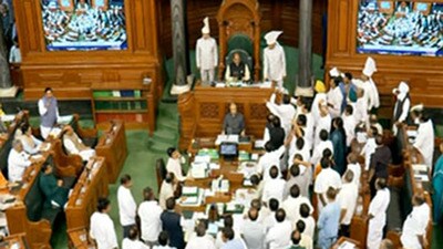 Speaker Om Birla said democracy in India was getting stronger before he adjourned the House as Congress members protested. (ANI) Speaker Om Birla said democracy in India was getting stronger before he adjourned the House as Congress members protested. (ANI)