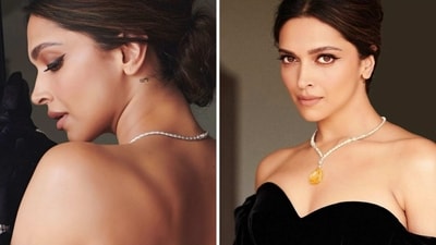 Deepika Padukone revealed her neck tattoo in her Oscars 2023 red carpet look. Deepika Padukone revealed her neck tattoo in her Oscars 2023 red carpet look.