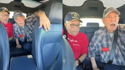 Kenny (left) and Jerry (right) enjoying their ride in a driverless car. (Instagram/@patriotickenny) Kenny (left) and Jerry (right) enjoying their ride in a driverless car. (Instagram/@patriotickenny)