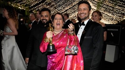 Guneet Monga with Achin Jain and Sunny Kapoor attend the Governors' Ball after the Oscars on Sunday. Their documentary won the award for best documentary short film for The Elephant Whisperer. (AP) Guneet Monga with Achin Jain and Sunny Kapoor attend the Governors' Ball after the Oscars on Sunday. Their documentary won the award for best documentary short film for The Elephant Whisperer. (AP)