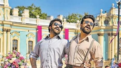 RRR actors Jr. NTR and Ram Charan in the song Naatu Naatu. (PTI) RRR actors Jr. NTR and Ram Charan in the song Naatu Naatu. (PTI)