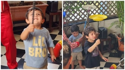 Jehangir Ali Khan and Taimur Ali Khan during their playtime. Jehangir Ali Khan and Taimur Ali Khan during their playtime.