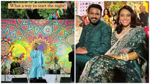 Swara Bhasker and Fahad Ahmad were twinning in green at the sangeet. Swara Bhasker and Fahad Ahmad were twinning in green at the sangeet.