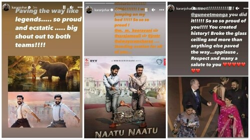 Karan Johar congratulated the Oscar winners on Instagram Stories.
