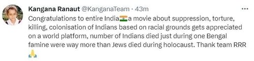 Kangana Ranaut on RRR's win.