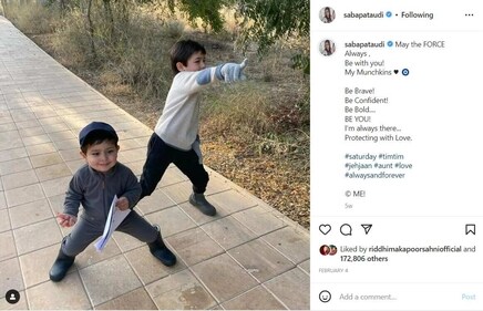 Taimur and Jehangir in playful mood. Taimur and Jehangir in playful mood.