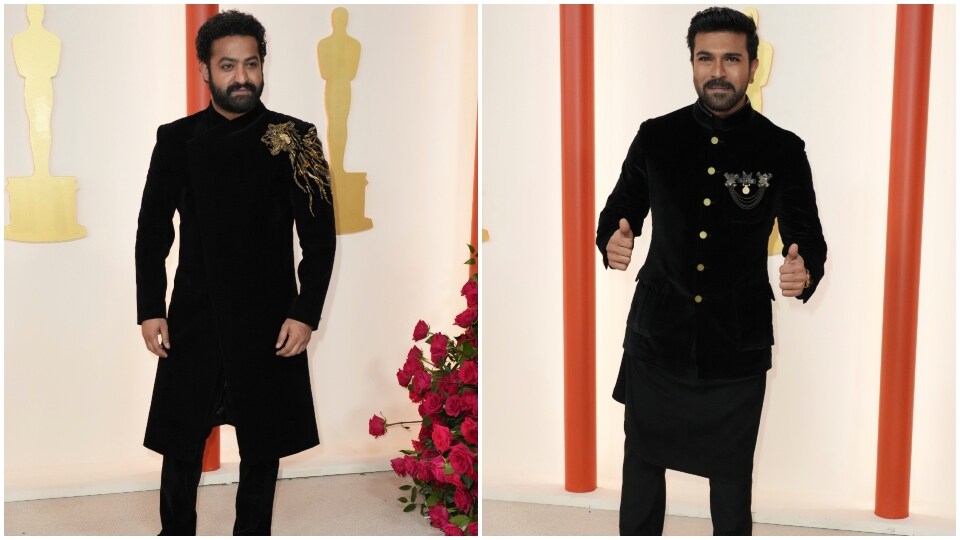Ram Charan and Jr NTR at the Oscars 2023. (AP) Ram Charan and Jr NTR at the Oscars 2023. (AP)