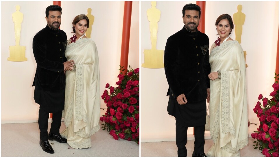 Ram Charan and Upasana Kamineni at the Oscars 2023. (AP) Ram Charan and Upasana Kamineni at the Oscars 2023. (AP)