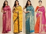 Sarees make for a graceful sartorial option.