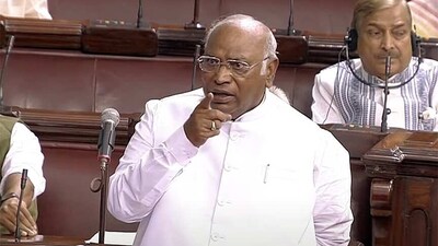 Leader of Opposition in Rajya Sabha Mallikarjun Kharge. (ANI Photo/Sansad TV)