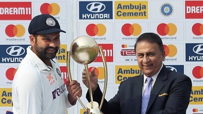 Ahmedabad, Mar 13 (ANI): India's skipper Rohit Sharma being presented with Border-Gavaskar Trophy 2023 by former cricketer Sunil Gavaskar during the post-match presentation after the 4th test match between India and Australia, at Narendra Modi Stadium, in Ahmedabad on Monday. India won the Border-Gavaskar Trophy 2-1 after the 4th Test ended in a draw. (ANI Photo) (ANI) Ahmedabad, Mar 13 (ANI): India's skipper Rohit Sharma being presented with Border-Gavaskar Trophy 2023 by former cricketer Sunil Gavaskar during the post-match presentation after the 4th test match between India and Australia, at Narendra Modi Stadium, in Ahmedabad on Monday. India won the Border-Gavaskar Trophy 2-1 after the 4th Test ended in a draw. (ANI Photo) (ANI)