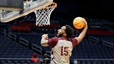 Mississippi State Bulldogs guard Justin Rumph (15) dunks during the NCAA Tournament First Four Practice at UD Arena. (USA TODAY Sports)
