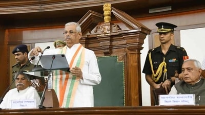 Bihar Governor Rajendra Vishwanath Arlekar addresses during the Budget Session on Monday. (Santosh Kumar/HT Photo)