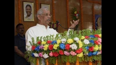 Bihar Governor Rajendra Vishwanath Arlekar addresses the senate meeting of the Jai Prakash University (Chapra) on Tuesday. (HT Photo)