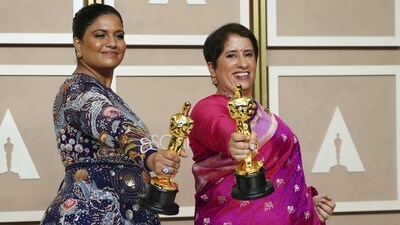 Kartiki Gonsalves and Guneet Monga pose with the Oscar award for best documentary short film for The Elephant Whisperers. (AP) (Jordan Strauss/Invision/AP) Kartiki Gonsalves and Guneet Monga pose with the Oscar award for best documentary short film for The Elephant Whisperers. (AP) (Jordan Strauss/Invision/AP)