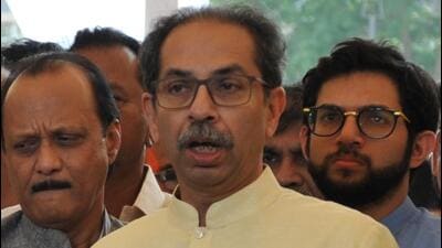 Mumbai, India - March 09, 2023: Uddhav Thackeray and Ajit Pawar interact with the media after budget presentation, during Maharashtra Budget Session, at Vidhan Bhavan, Nariman Point, in Mumbai, India, on Thursday, March 09, 2023. (Photo by Anshuman Poyrekar/ Hindustan Times) (Anshuman Poyrekar/HT PHOTO) Mumbai, India - March 09, 2023: Uddhav Thackeray and Ajit Pawar interact with the media after budget presentation, during Maharashtra Budget Session, at Vidhan Bhavan, Nariman Point, in Mumbai, India, on Thursday, March 09, 2023. (Photo by Anshuman Poyrekar/ Hindustan Times) (Anshuman Poyrekar/HT PHOTO)