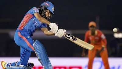 Mumbai Indians Yastika Bhatia plays a shot during the Women's Premier League T20 cricket match against Gujarat Giants (PTI) Mumbai Indians Yastika Bhatia plays a shot during the Women's Premier League T20 cricket match against Gujarat Giants (PTI)