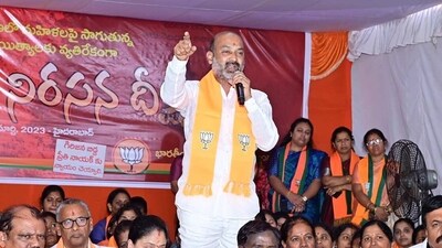 Telangana Bharatiya Janata Party (BJP) President Bandi Sanjay Kumar addresses during a protest over the rise in crime against women in the State, at the party State office, in Hyderabad. (ANI) Telangana Bharatiya Janata Party (BJP) President Bandi Sanjay Kumar addresses during a protest over the rise in crime against women in the State, at the party State office, in Hyderabad. (ANI)