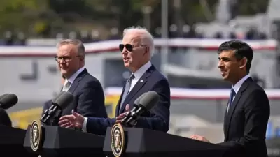 Australia's Prime Minister Anthony Albanese, US President Joe Biden and British Prime Minister Rishi Sunak (AFP) Australia's Prime Minister Anthony Albanese, US President Joe Biden and British Prime Minister Rishi Sunak (AFP)