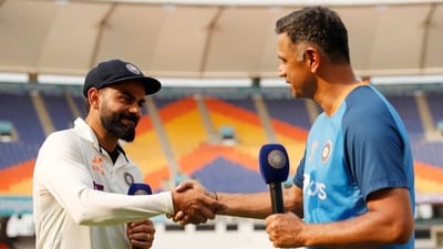 Virat Kohli and Rahul Dravid after India's 2-1 Test series win over Australia. (Getty) Virat Kohli and Rahul Dravid after India's 2-1 Test series win over Australia. (Getty)