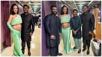 Kaala Bhairava and Rahul Sipligunj have shared pictures with Rihanna. Kaala Bhairava and Rahul Sipligunj have shared pictures with Rihanna.