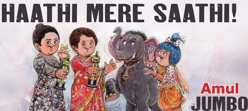 Amul's tribute for The Elephant Whisperers. Amul's tribute for The Elephant Whisperers.