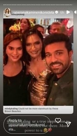Upasana shared Mindy's post on her Instagram Stories.