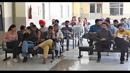 Interview for recruitment of 30 medical officers in Aam Aadmi Clinics were conducted in civil hospital on Tuesday. (Gurpreet Singh/ HT photo)